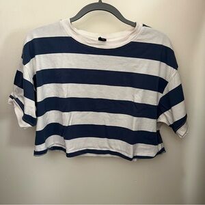 Blue and White Striped Cropped Tee